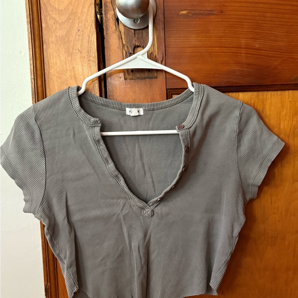 PacSun Gray Fitted Crop T-Shirt Short Sleeve